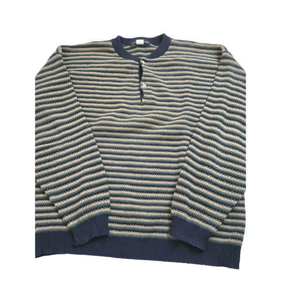 Vintage Cape Isle Knitters Mens Sweater Small Knit Long Sleeve Striped Blue - Picture 1 of 7